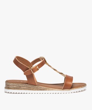Sandales femme compensées en cuir avec détail tressé doré - Taneo vue1 - TANEO - GEMO