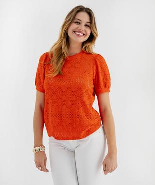Tee-shirt à manches courtes en maille ajourée femme vue1 - GEMO 4G FEMME - GEMO
