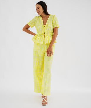 Pantalon large et fluide en toile gaufrée femme vue5 - GEMO(FEMME PAP) - GEMO