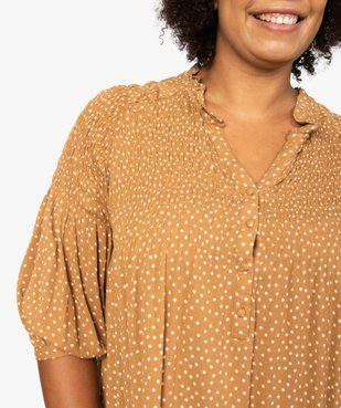 Robe femme imprimée à smocks et manches 3/4 vue2 - GEMO (G TAILLE) - GEMO