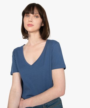 Tee-shirt femme à col V et manches courtes vue2 - GEMO(FEMME PAP) - GEMO