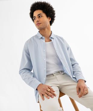Chemise manches longues rayée en coton coupe droite homme vue1 - GEMO (HOMME) - GEMO