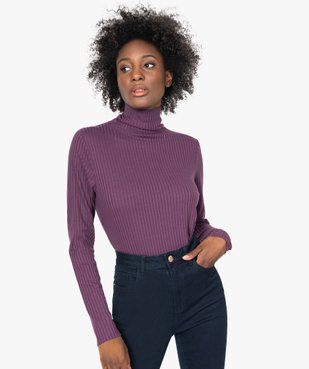 Tee-shirt femme en maille côtelée manches longues et col montant vue1 - GEMO(FEMME PAP) - GEMO