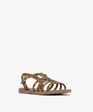 Sandales en cuir imprimé léopard avec bride scratch fille  vue3 - TANEO - GEMO