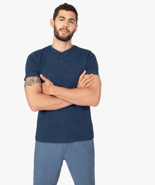 Tee-shirt homme chiné à manches courtes et col tunisien vue1 - GEMO C4G HOMME - GEMO
