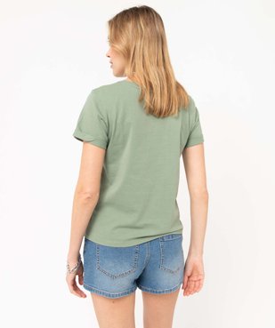 Tee-shirt femme à manches courtes à revers et inscription ajourée vue3 - GEMO(FEMME PAP) - GEMO