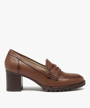 Mocassins femme unis à talon carré vue1 - GEMO(URBAIN) - GEMO
