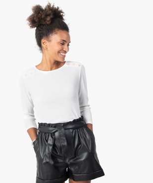 Tee-shirt femme à manches 3/4 en maille gaufrée vue1 - GEMO(FEMME PAP) - GEMO