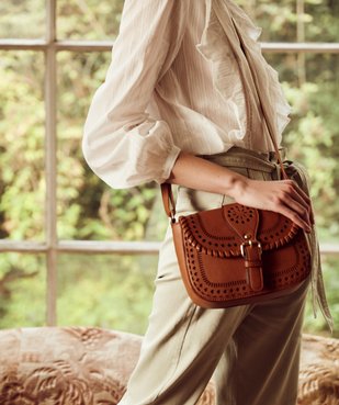 Sac femme forme besace avec devant perforé vue5 - GEMO (ACCESS) - GEMO