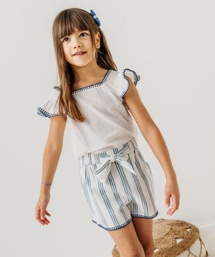 Short large en coton et lin fille vue1 - GEMO (ENFANT) - GEMO