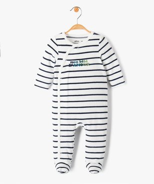 Pyjama bébé en velours avec ouverture devant et message brodé vue1 - GEMO(BB COUCHE) - GEMO