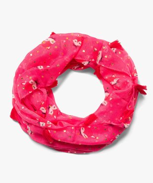 Foulard fille forme snood à motifs et pompons vue1 - GEMO C4G FILLE - GEMO