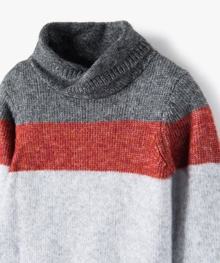 Pull garçon en maille tricolore à col châle vue2 - GEMO (ENFANT) - GEMO