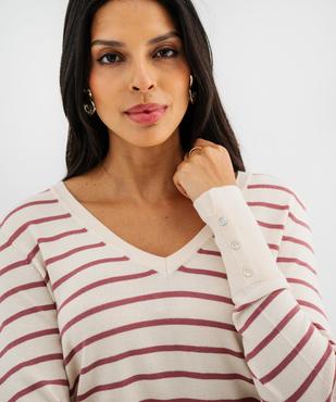 Pull fin en viscose avec col V et boutons aux poignets femme vue2 - GEMO 4G FEMME - GEMO
