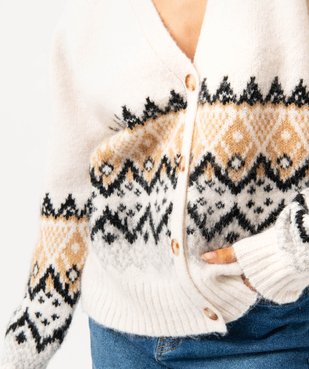 Gilet col V à motif jacquard femme vue2 - GEMO(FEMME PAP) - GEMO
