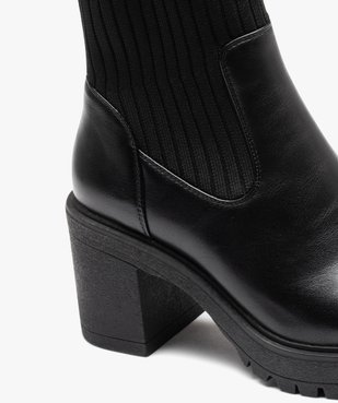 Boots femme unies à talon carré et col chaussette vue6 - GEMO(URBAIN) - GEMO