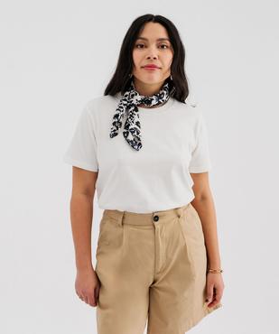 Tee-shirt manches courtes et col rond uni en coton résistant femme vue1 - GEMO(FEMME PAP) - GEMO