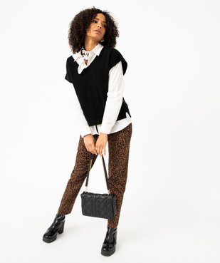 Pantalon droit en toile extensible imprimé léopard femme vue5 - GEMO(FEMME PAP) - GEMO