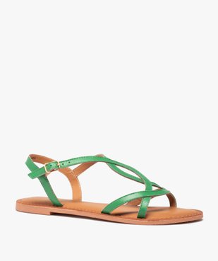 Sandales femme à talon plat et fines brides en cuir uni vue2 - GEMO (CASUAL) - GEMO
