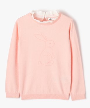 Pull fille en fine maille à col dentelle et motif animal vue1 - GEMO (ENFANT) - GEMO