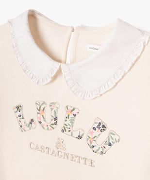 Sweat brodé avec col Claudine froncé fille - LuluCastagnette vue3 - LULU CASTAGNETTE G4G D - GEMO