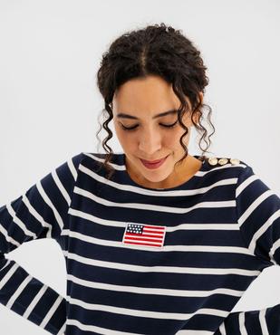Tee-shirt manches longues à rayures et épaule boutonnée femme - LuluCastagnette vue2 - LULU CASTAGNETTE GEMO FOR GOOD - GEMO