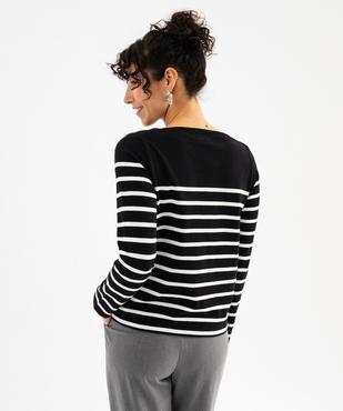 Tee-shirt manches longues rayé en coton épais femme vue3 - GEMO 4G FEMME - GEMO