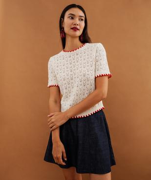 Pull col rond en maille ajourée femme vue1 - GEMO 4G FEMME - GEMO