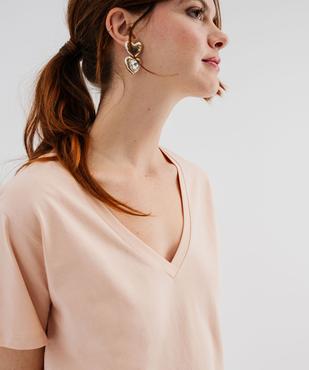 Tee-shirt manches courtes col V uni en coton femme vue2 - GEMO 4G FEMME - GEMO