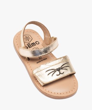 Sandales bébé fille en cuir brodées chat fermeture scratch vue5 - GEMO(BEBE DEBT) - GEMO