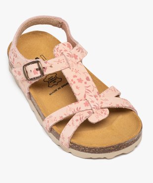 Sandales fille dessus en cuir velours à motifs fleuris et bride à boucle - NA! vue5 - NA! - GEMO