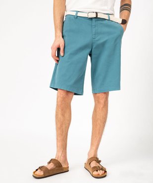 Bermuda chino en coton stretch coloris unique avec ceinture homme vue1 - GEMO (HOMME) - GEMO