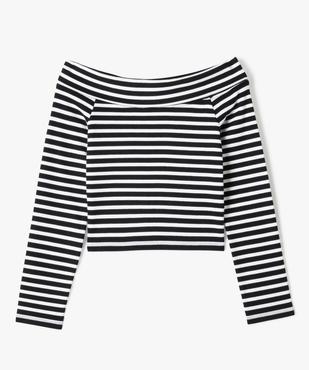 Tee-shirt manches longues avec col Bardot coupe courte femme vue3 - GEMO 4G FILLE - GEMO
