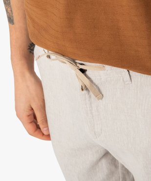 Pantalon homme en lin et coton avec taille ajustable vue2 - GEMO (HOMME) - GEMO