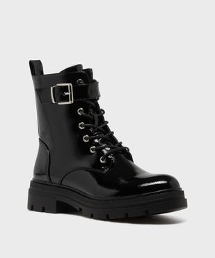 Boots montantes vernies look rangers à épaisse semelle crantée femme vue2 - 5 MILES - GEMO