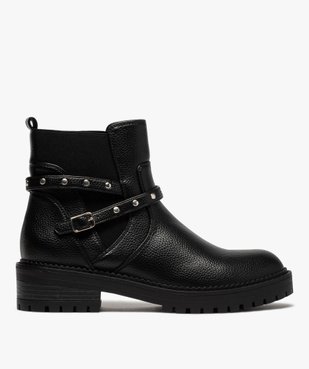 Boots femme unis à semelle crantée et bride à clous vue1 - GEMO (CASUAL) - GEMO