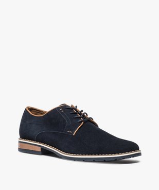 Derbies homme dessus cuir velours et couture débordante vue2 - GEMO(URBAIN) - GEMO