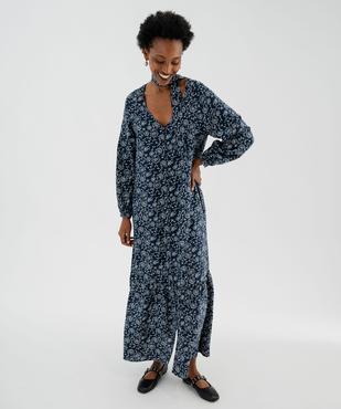 Robe chemise longue à manches longues en viscose fleurie femme vue4 - GEMO 4G FEMME - GEMO