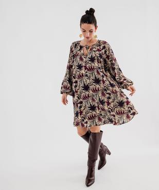 Robe courte à manches longues en crêpe fleuri femme vue1 - GEMO(FEMME PAP) - GEMO