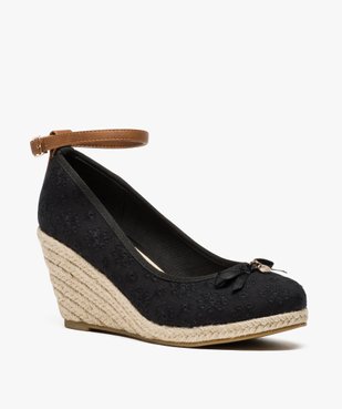 Ballerines femme en broderie anglaise à talon compensé en corde vue2 - GEMO(URBAIN) - GEMO