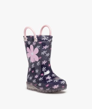 Bottes de pluie bébé fille à anses et semelle lumineuse motif fleuri vue3 - LOVELY WINGS - GEMO