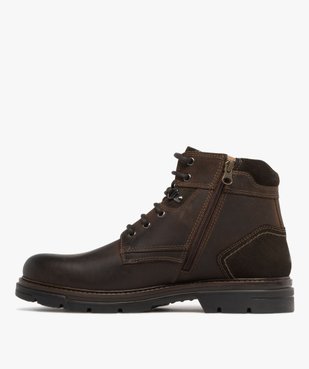 Boots homme dessus en cuir avec col suédé et semelle crantée vue4 - URBAN STEPS - GEMO