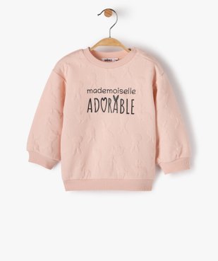 Sweat bébé fille avec motifs lapins en relief et inscription vue1 - GEMO(BB COUCHE) - GEMO