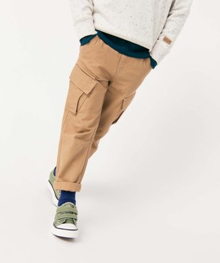Pantalon garçon cargo en twill avec ceinture rayée - LuluCastagnette vue1 - GEMO 4G GARCON - GEMO