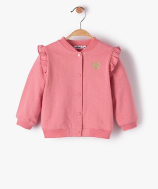 Sweat bébé fille avec fermeture pressions et petits volants vue1 - GEMO(BEBE DEBT) - GEMO