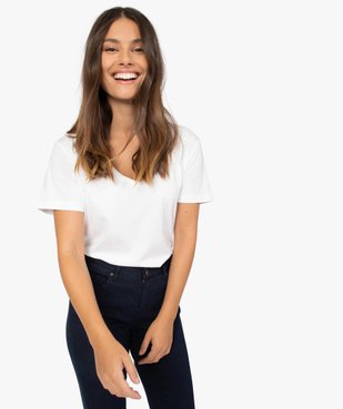 Tee-shirt femme à col V et manches courtes vue1 - GEMO(FEMME PAP) - GEMO