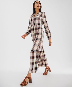 Robe chemise longue en viscose à carreaux femme vue4 - GEMO(FEMME PAP) - GEMO