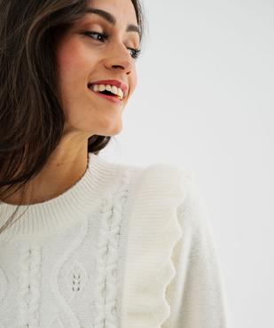 Pull à torsades et volants femme vue3 - GEMO(FEMME PAP) - GEMO