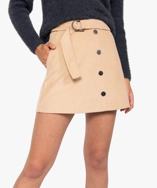 Jupe femme en velours côtelé avec ceinture vue2 - GEMO(FEMME PAP) - GEMO
