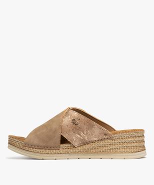 Mules à talon compensé et larges brides fantaisie femme vue3 - EMILIA ROSA - GEMO